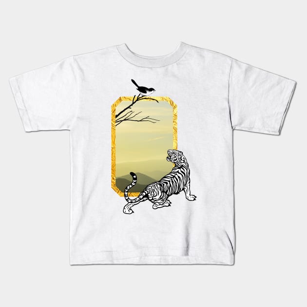 The tiger and the bird. Kids T-Shirt by LeonLedesma
